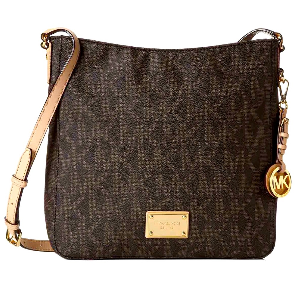 BNWOT MICHAEL KORS JET SET MEDIUM LOGO CROSSBODY MESSENGER BROWN HANDBAG